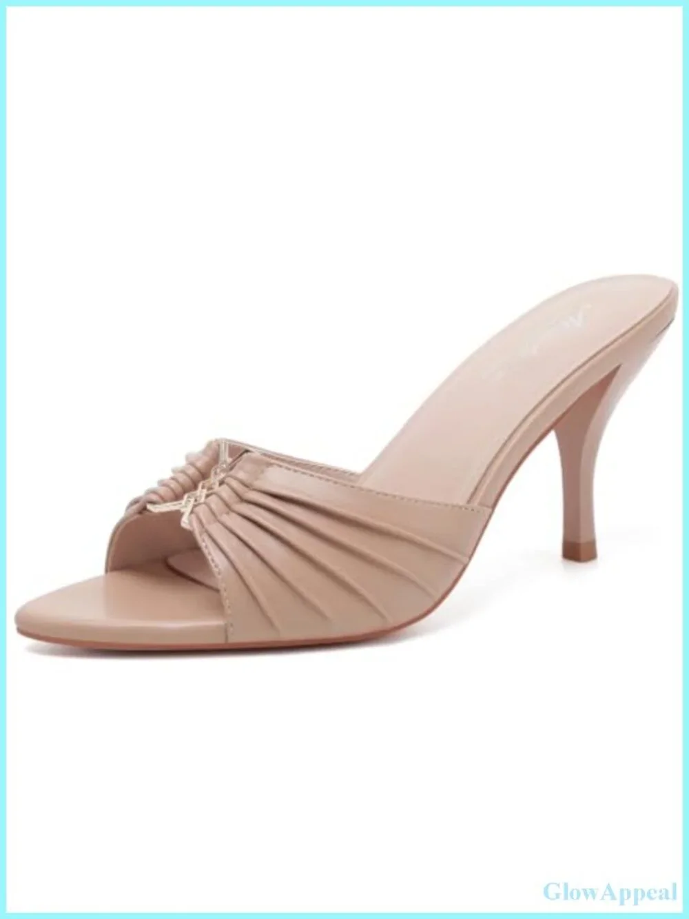 Kitten Heels for Women Faux Leather Pointed Toe Slip On Mules
